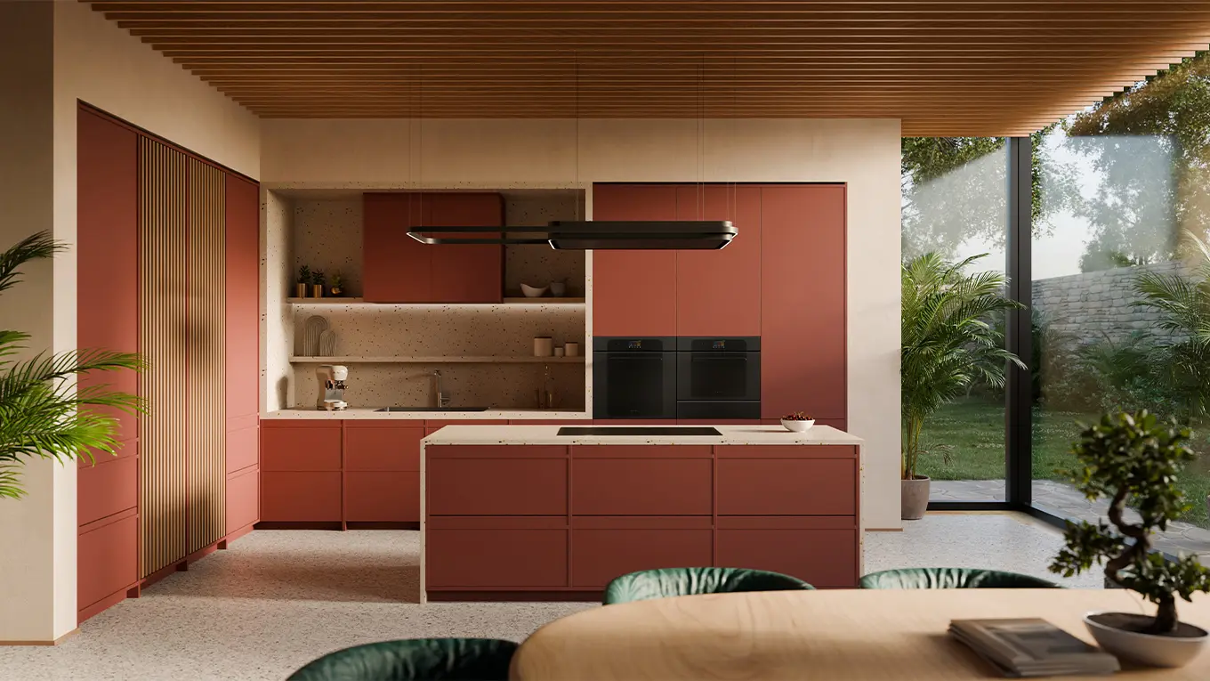 Küche in Rostrot mit Smeg Musa