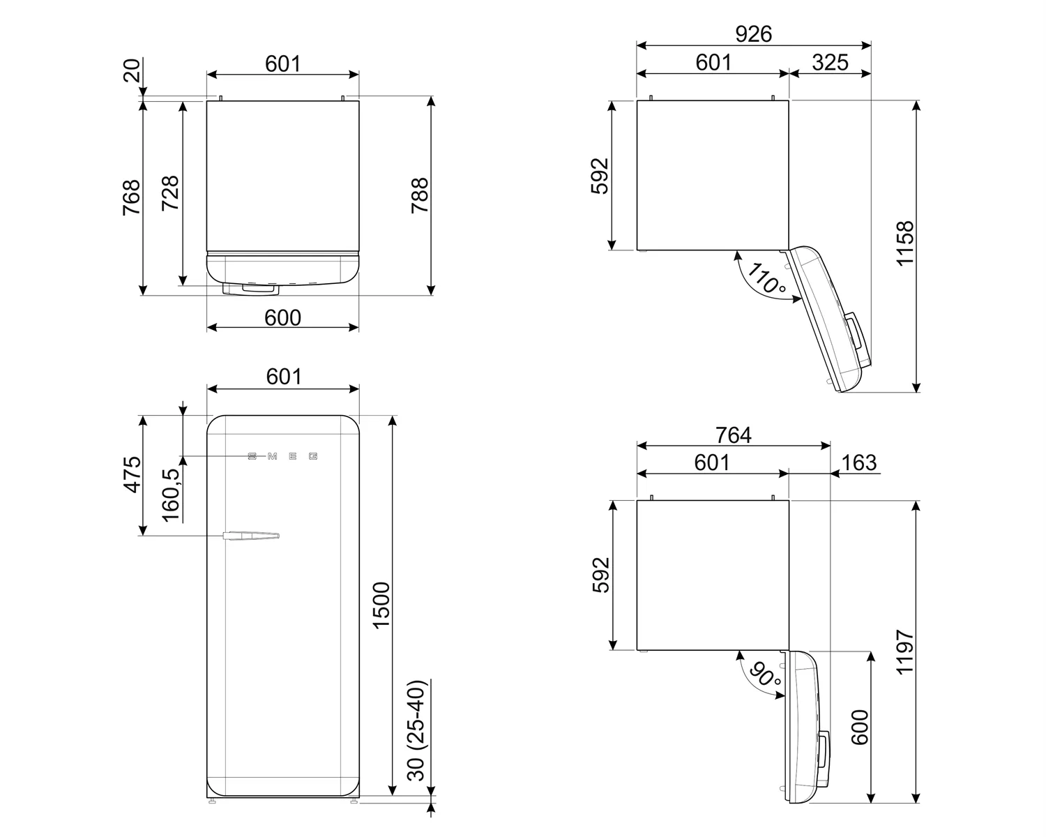 Smeg FAB28RBLM6 Stand-Kühlschrank Schwarz