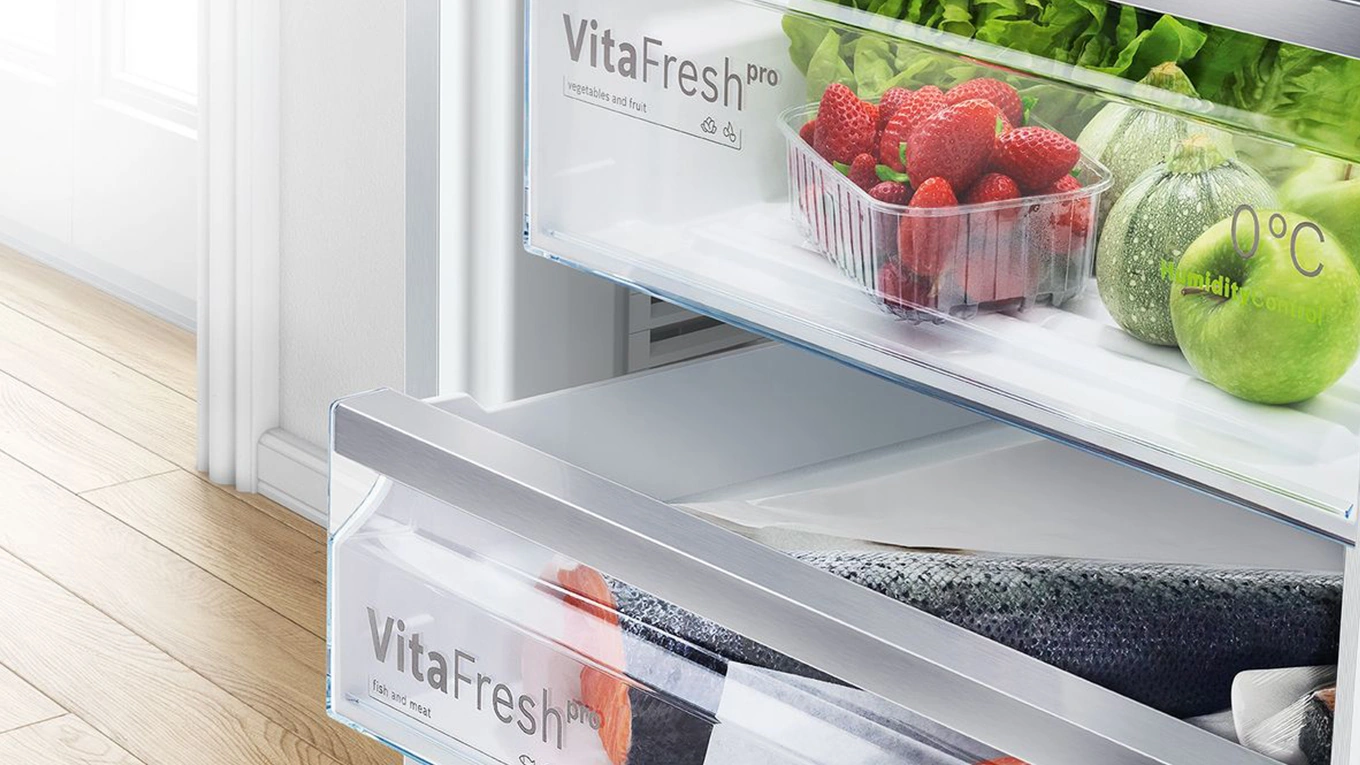 Bosch VitaFresh Kühlschrank-Fach für Obst- und Gemüse Detail von einem bosch kühlschrank mit 0 grad gemüsefach vita fresh