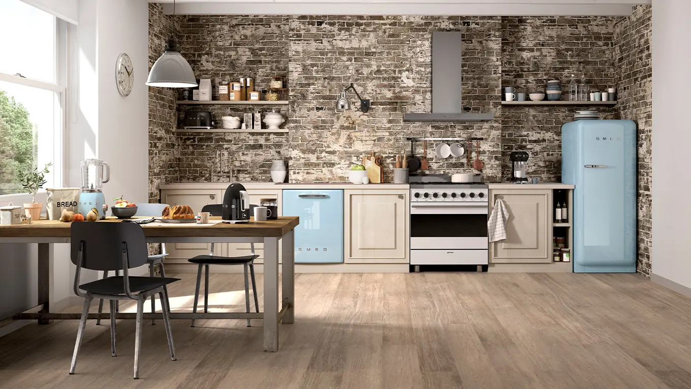 industrial küche mit smeg pastellblau küchengeräte