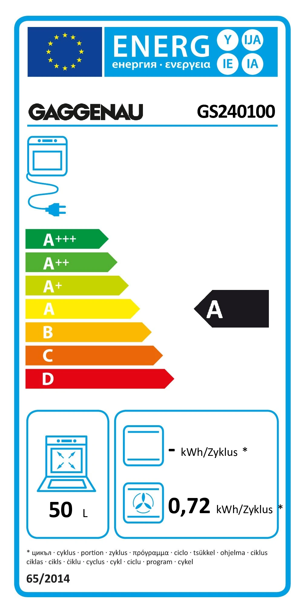 Energy Class A - Full EU energy label