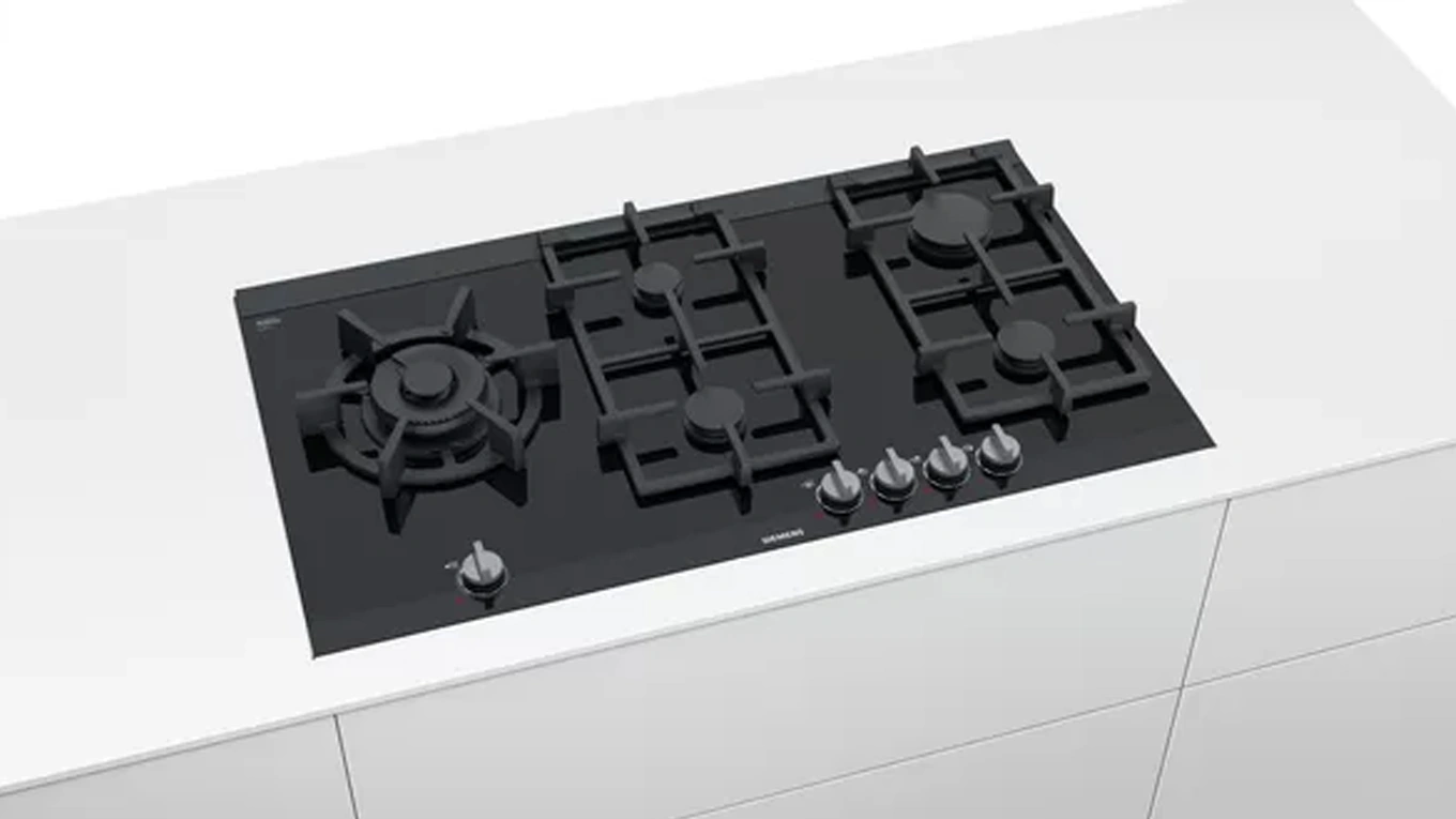 Siemens Gaskochfeld iq700 90 cm siemens gaskochfeld iq700 90 cm in einer weißen arbeitsplatte eingebaut