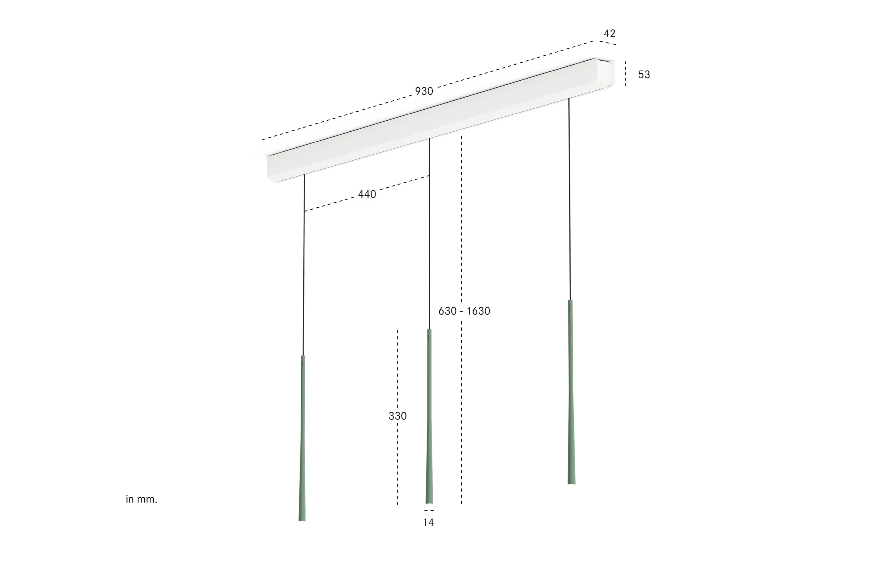 Bora LSLMG Pendelleuchte 3-fach linear Moosgrün