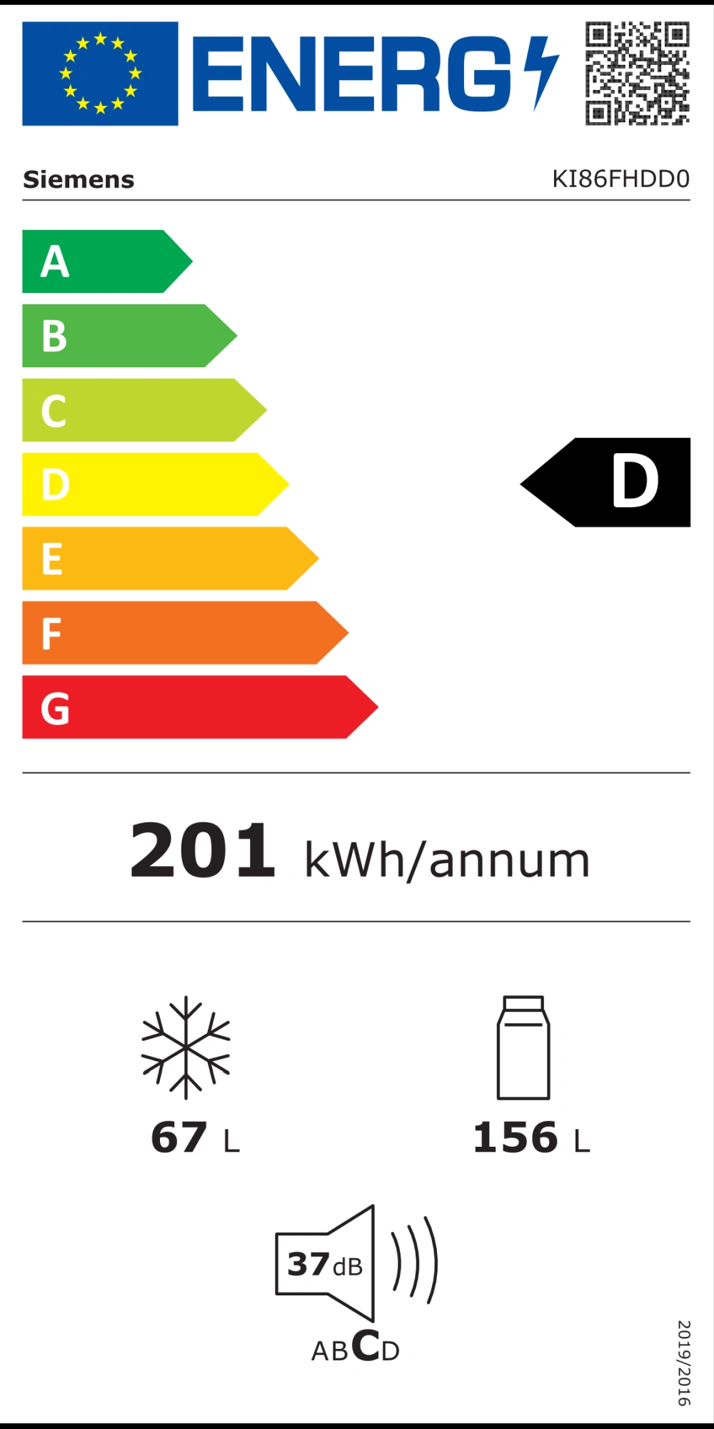 Energieklasse D - Vollständiges EU-Energielabel