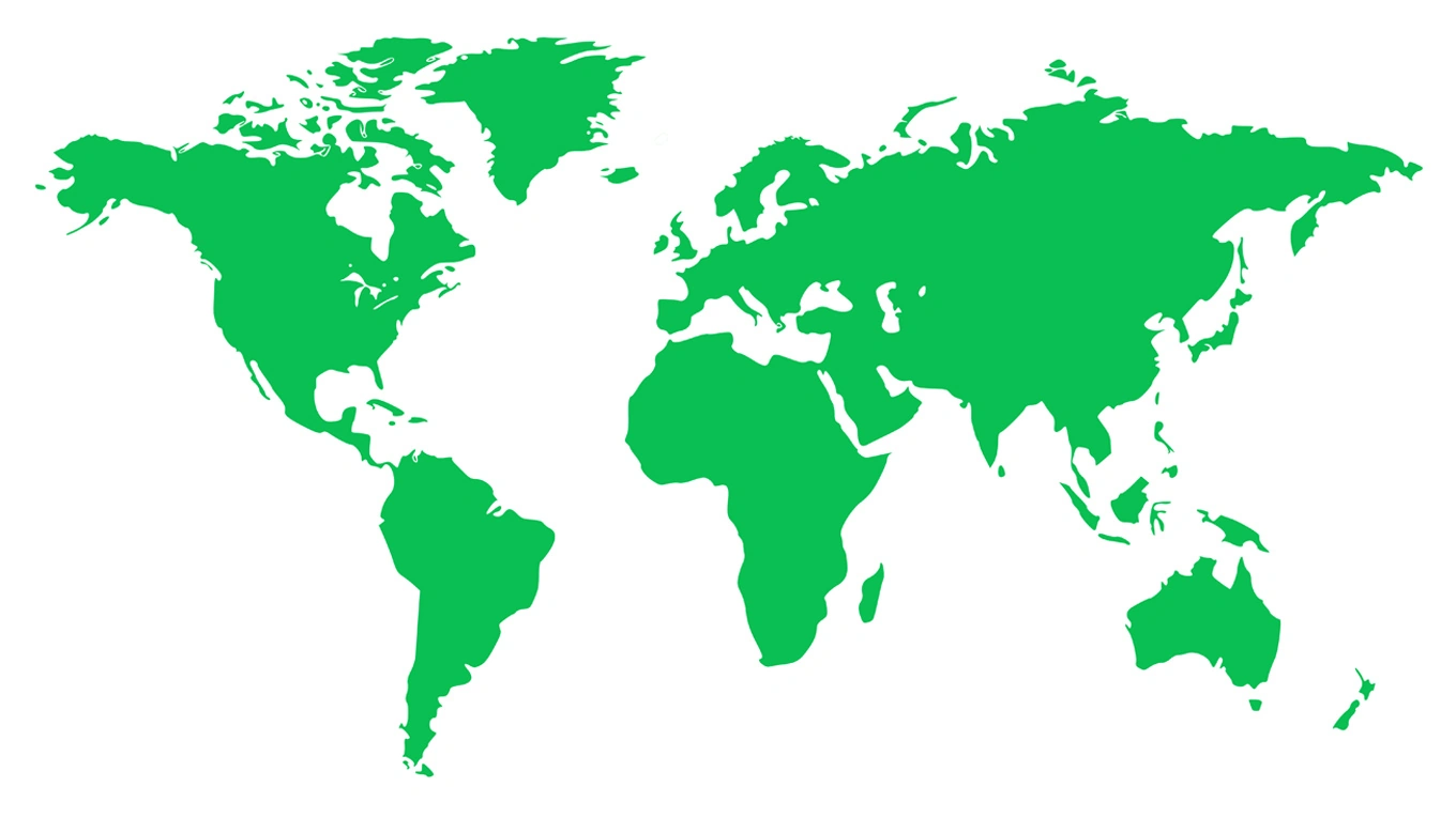 International weltkarte in grün auf weißem hintergrund als beispielbild für internationaler versand