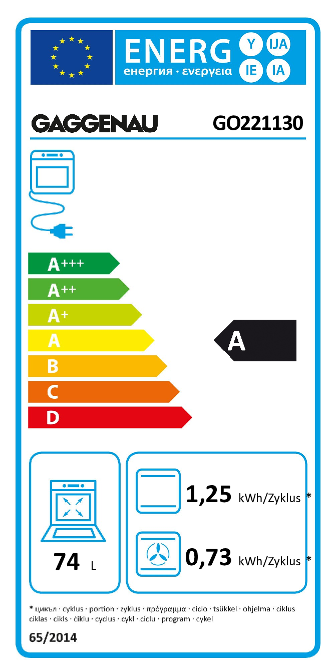 Energy Class A - Full EU energy label