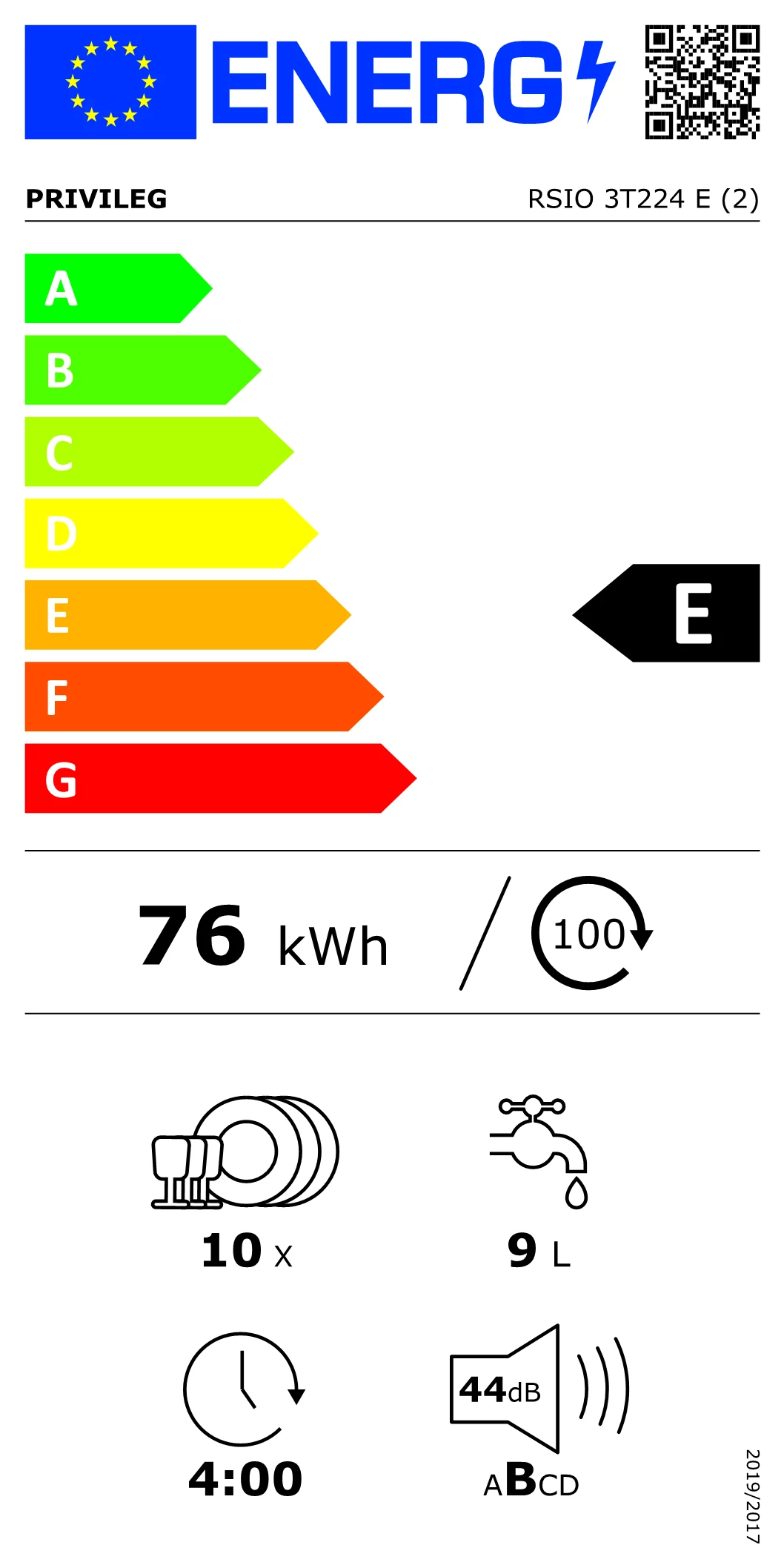 Energieklasse E - Vollständiges EU-Energielabel