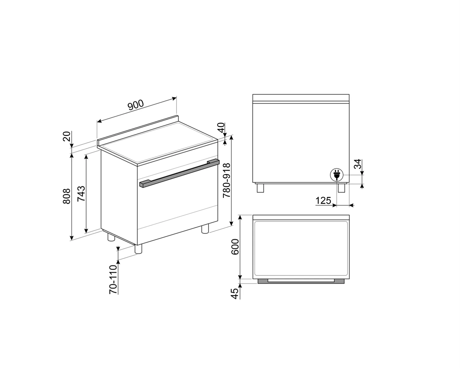 Smeg CPF90I1PAN2 Kochzentrum Anthrazit