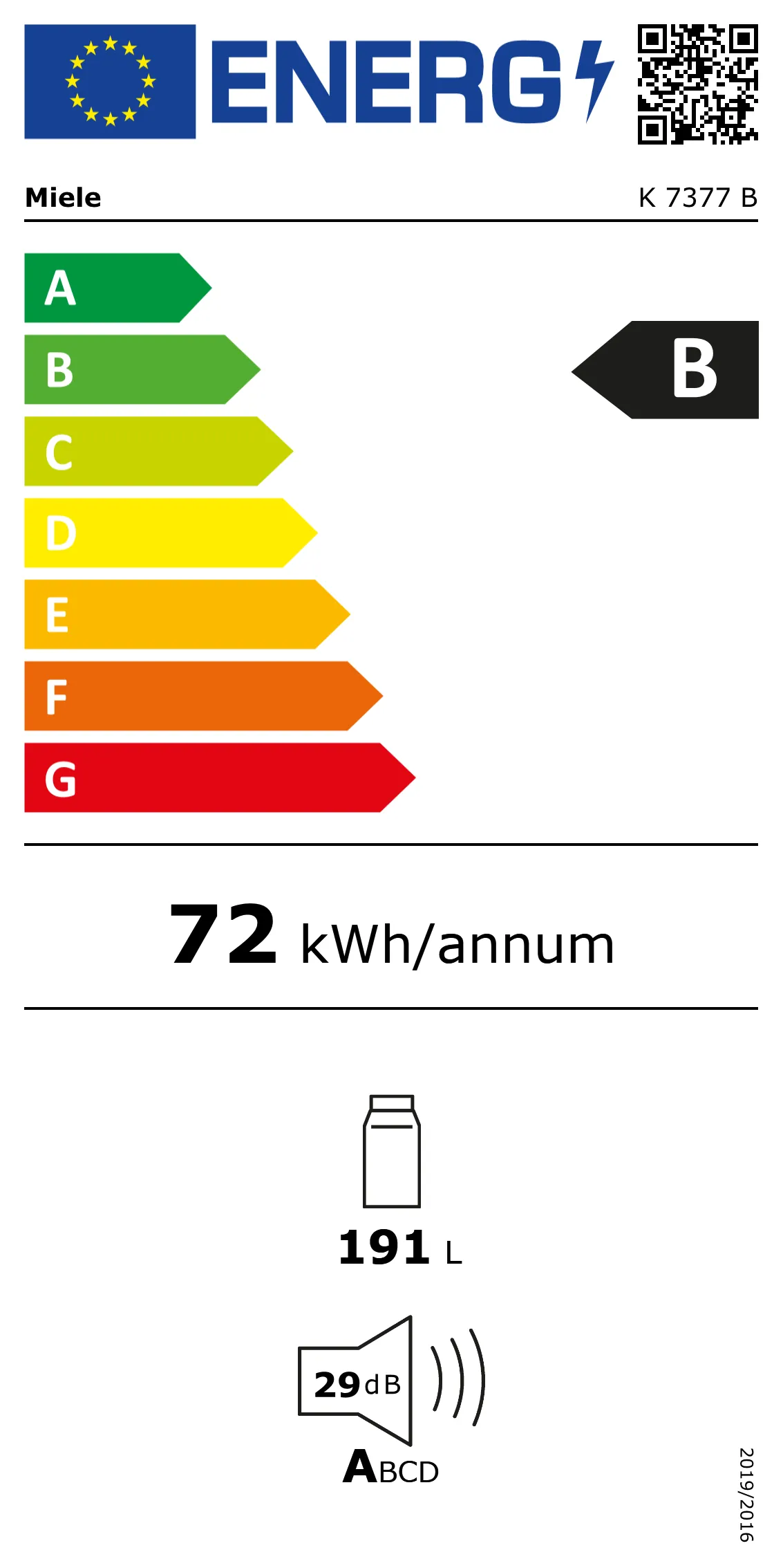 Energieklasse B - Vollständiges EU-Energielabel