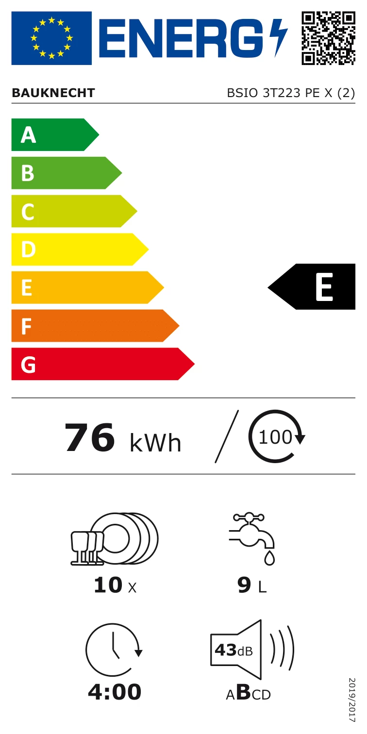 Energieklasse E - Vollständiges EU-Energielabel