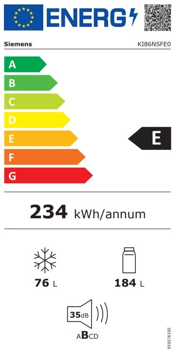 Energy Class E - Full EU energy label