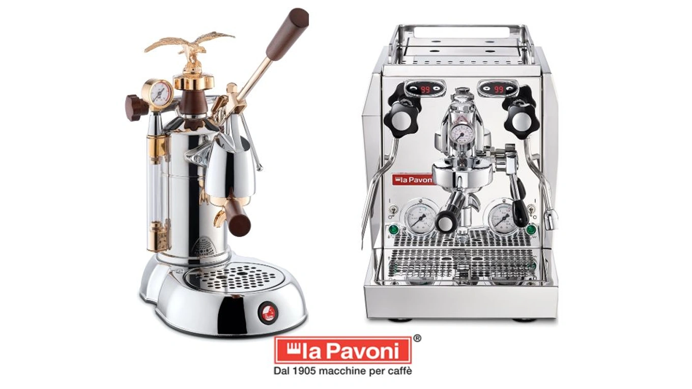 produktbild von zwei smeg la pavoni espresso maschinen mit Siebträger