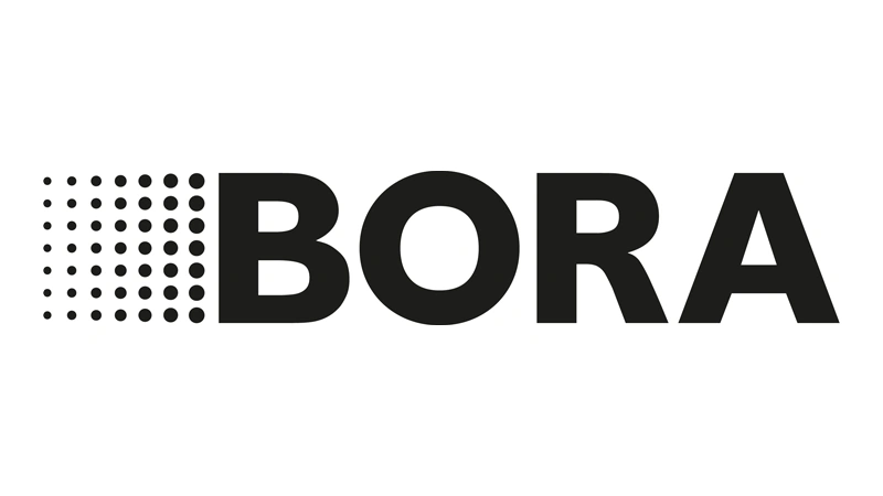 schwarzes bora logo mit verschieden großen punkten