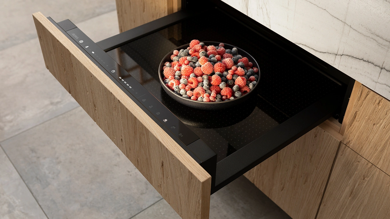 BORA Multischublade in 140 mm bora multischublade und wärmeschublade in 140 mm mit einer schale voller früchte