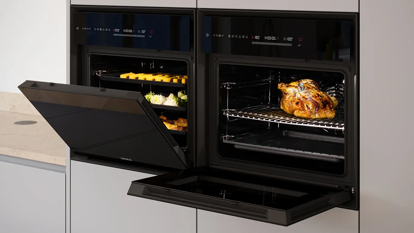 bora oven steam backofen mit hähnchen und gemüse
